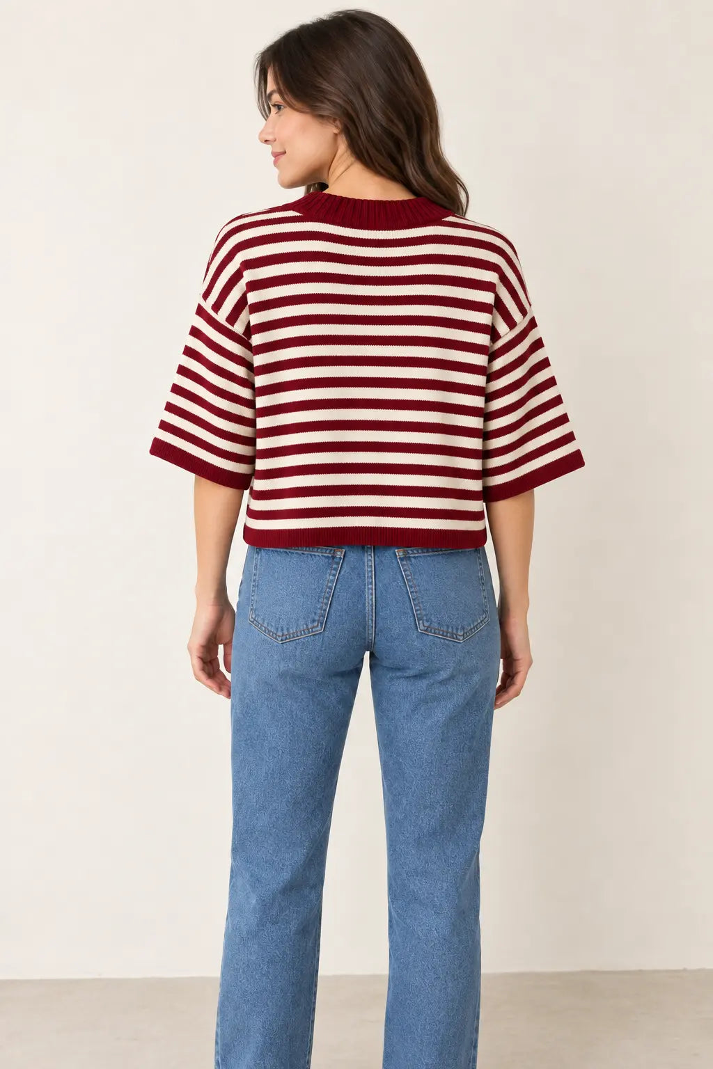 Olivaceous Briar striped cardigan, cozy knit sweater with multicolor horizontal stripes, long sleeves, and V-neck design.