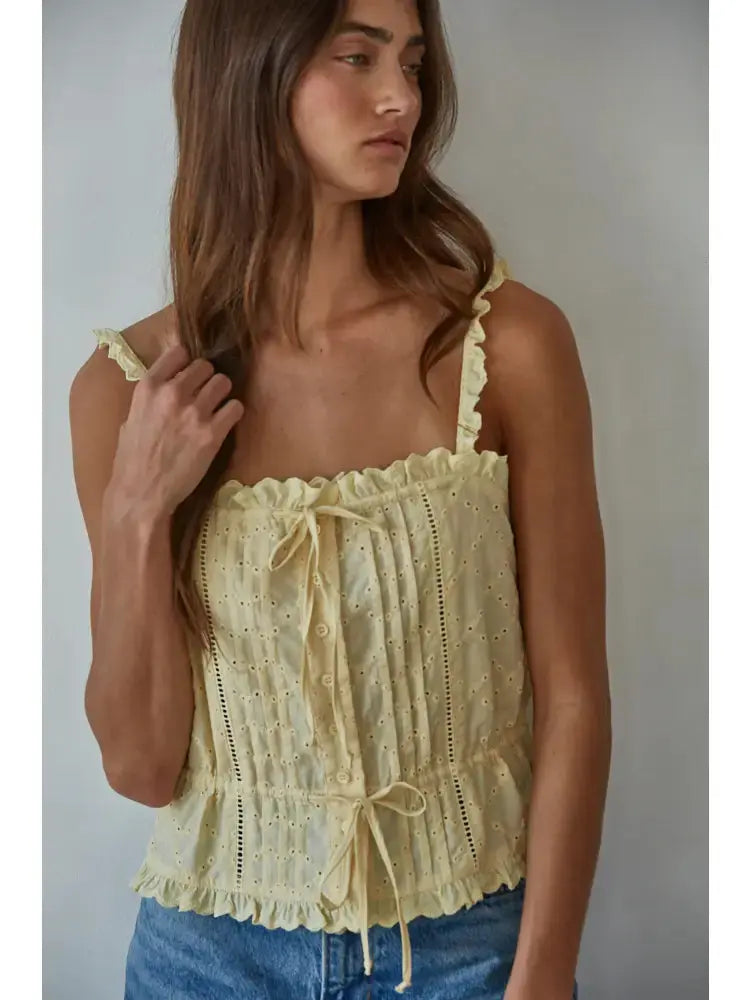 Woven Cotton Eyelet Button Down Square Neck Top - Sprig Beauty Co