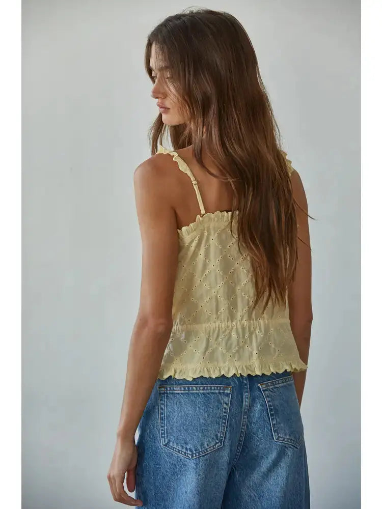 Woven Cotton Eyelet Button Down Square Neck Top - Sprig Beauty Co