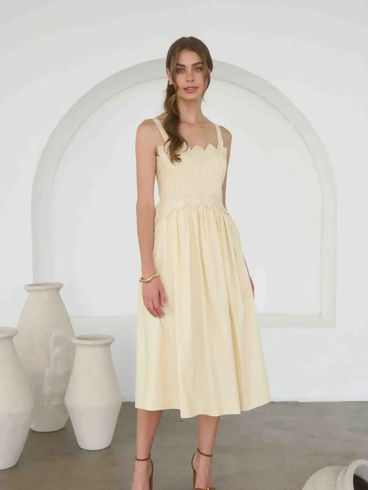 Wren Pintuck Midi Dress Moonriver