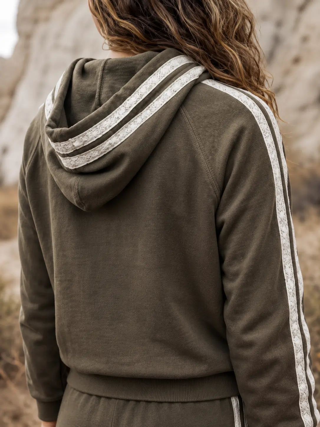 Sundry Olive Lace Stripe Hoodie