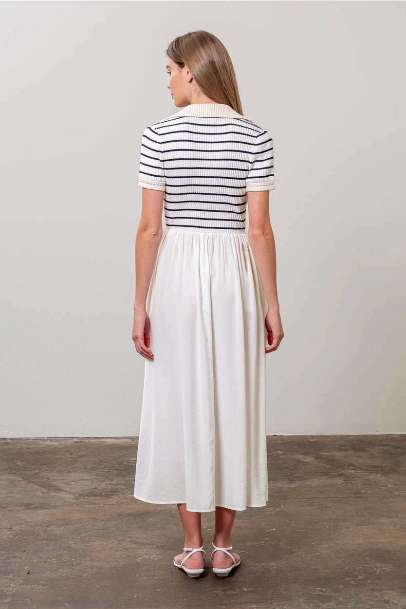 Stripe Collar Mix Midi Dress - Sprig Beauty Co