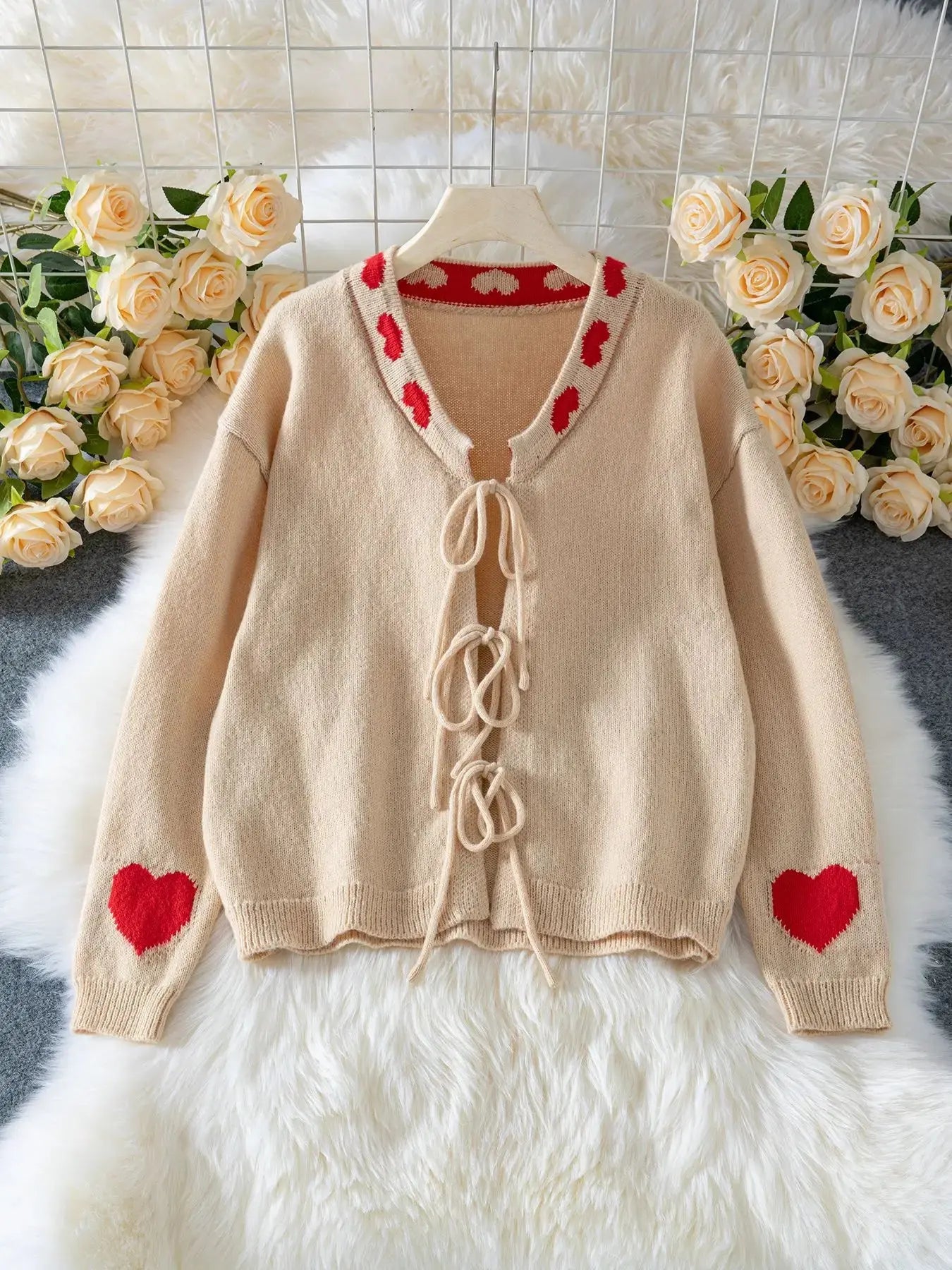 Honey Love Red Heart Tie Front Sweater - Sprig Beauty Co
