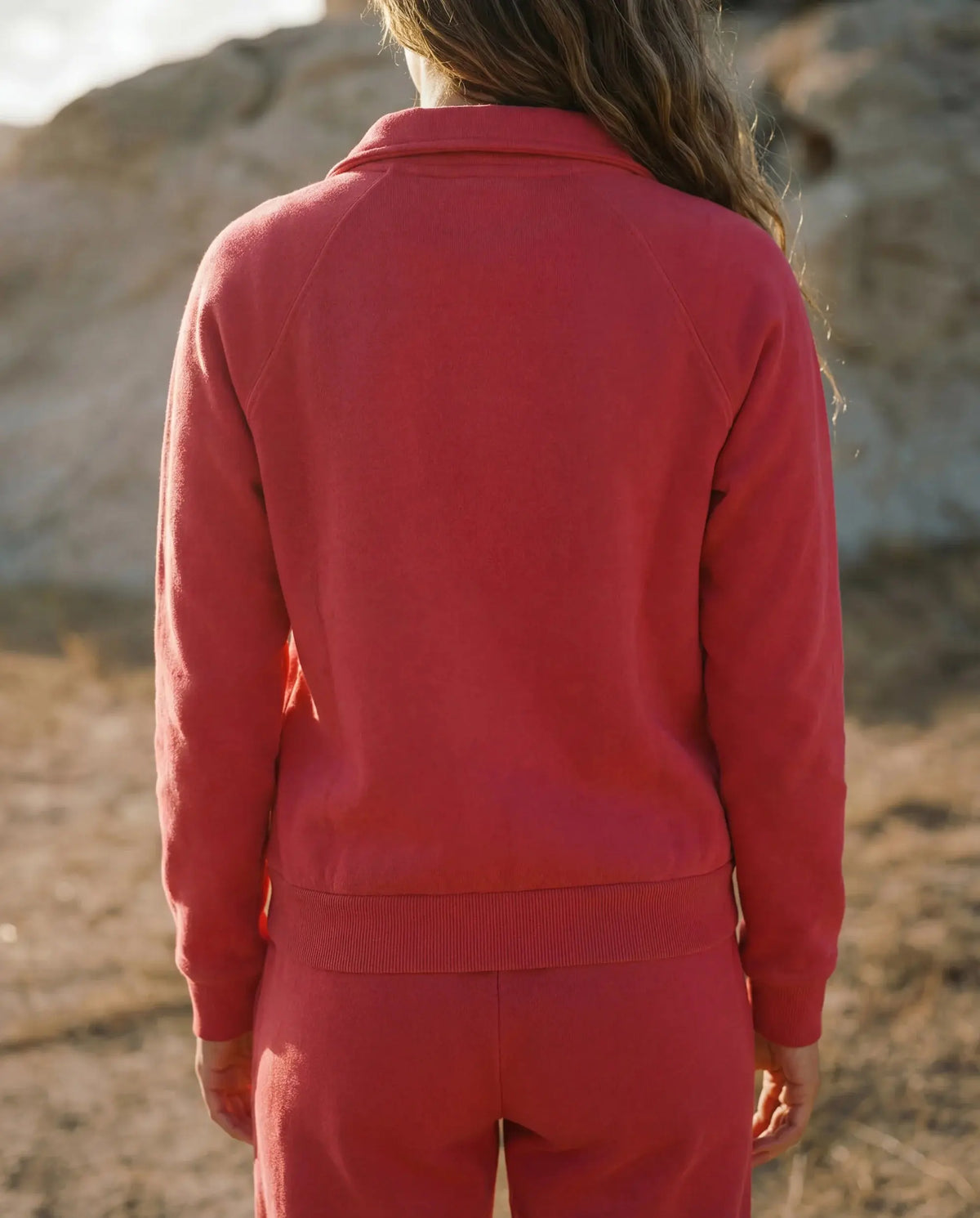 Sundry Berry half zip sweatshirt for women, soft fabric, and casual fit with a stand collar and half zip front.