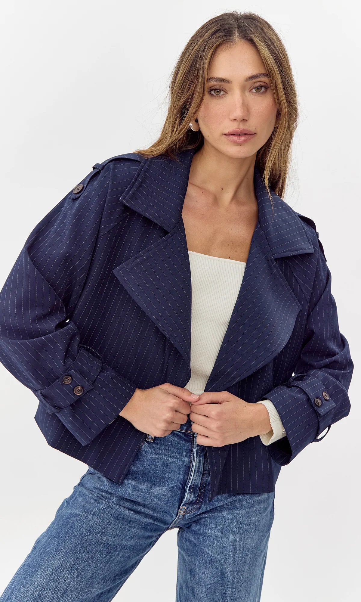 Tessa Pinstripe Cropped Trench - Sprig Beauty Co