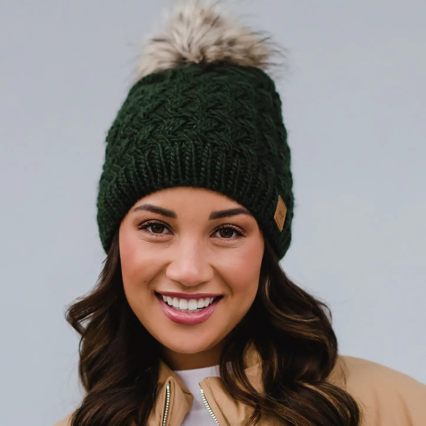 Dark Green Knit Pom Hat - Sprig Beauty Co