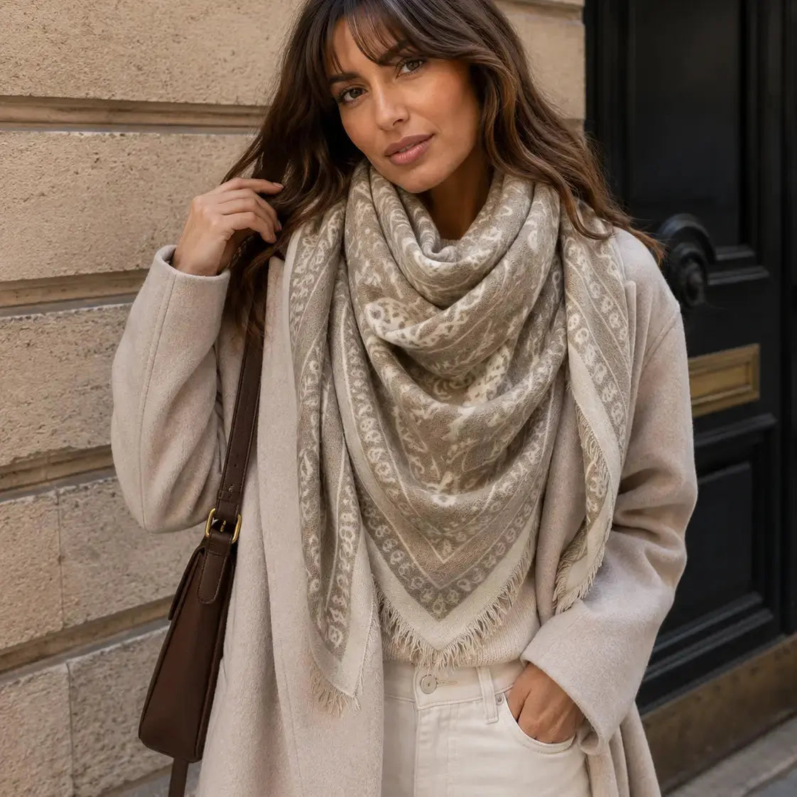 The Cozy Taupe Scarf | Two-Tone Triangle Scarf