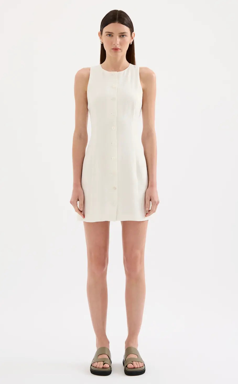 Mazi 100% Linen Mini Dress Nude Lucy