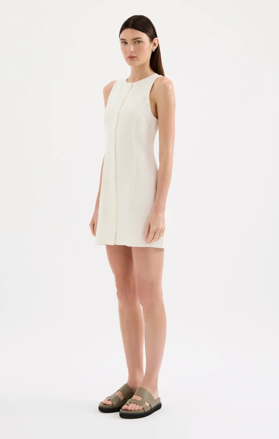 Mazi 100% Linen Mini Dress Nude Lucy