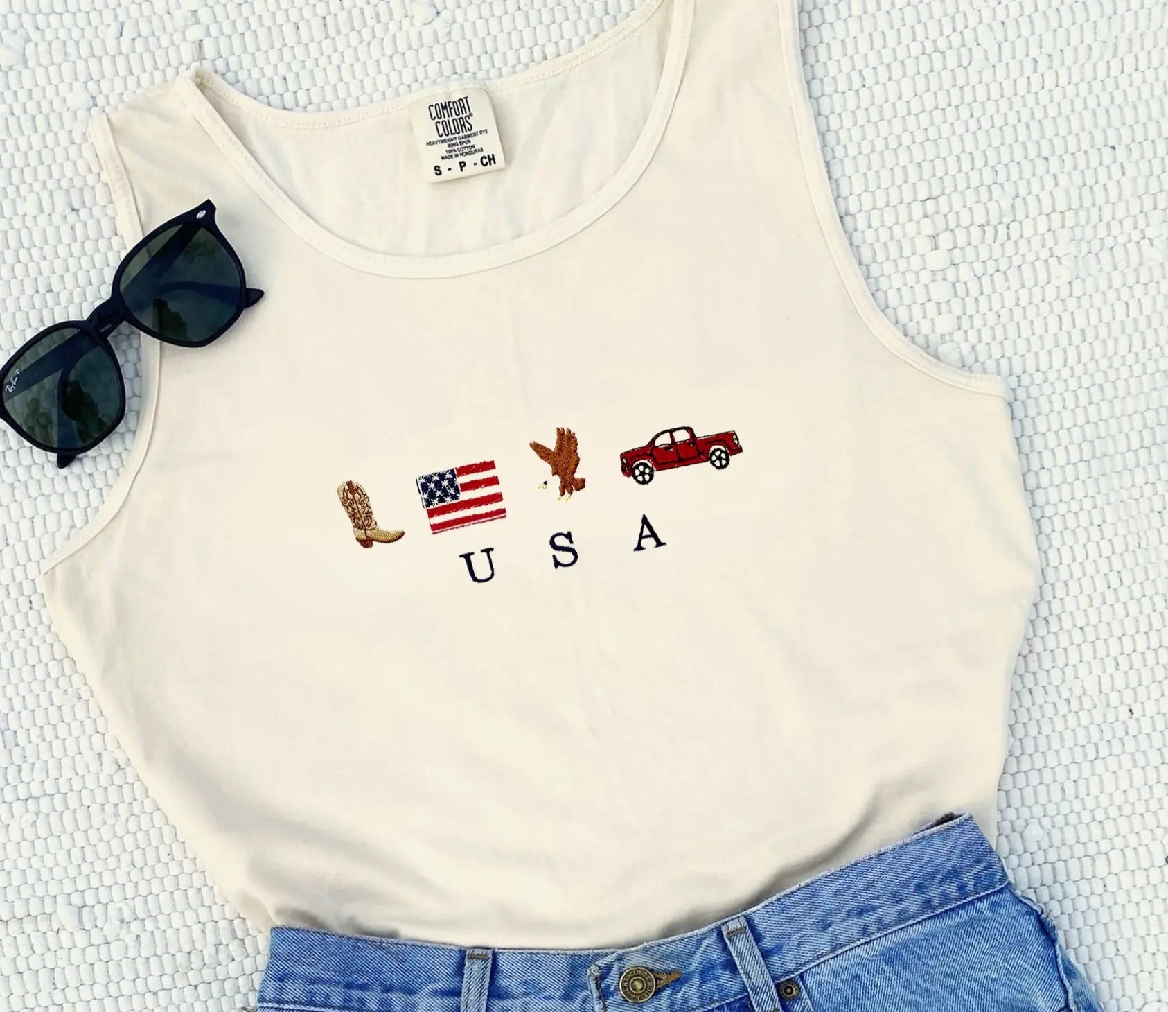 USA Embroidered Icons Tank Sprig Beauty Co