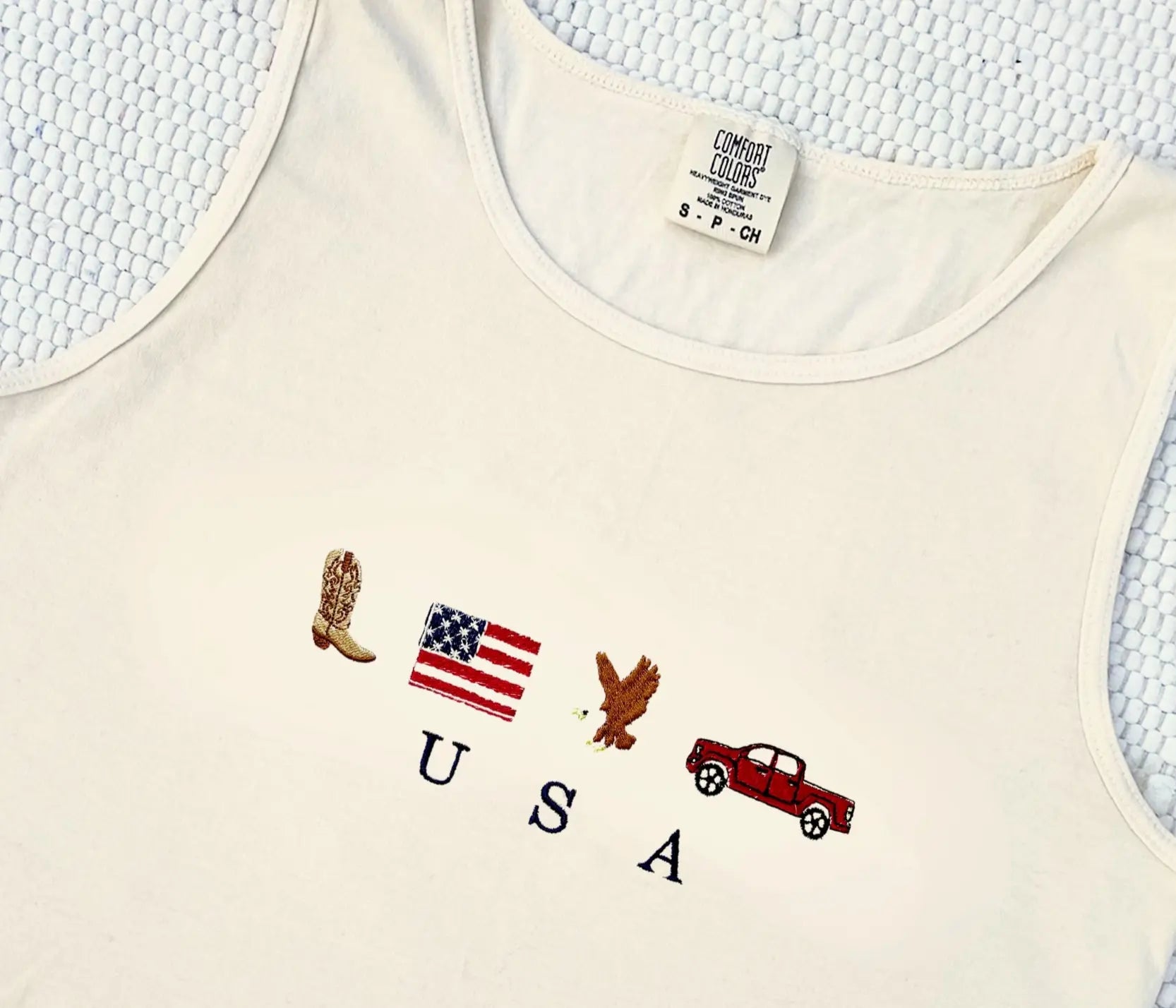 USA Embroidered Icons Tank Sprig Beauty Co