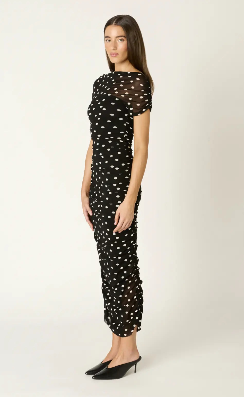The Dottie Ruched Mesh Midi Dress