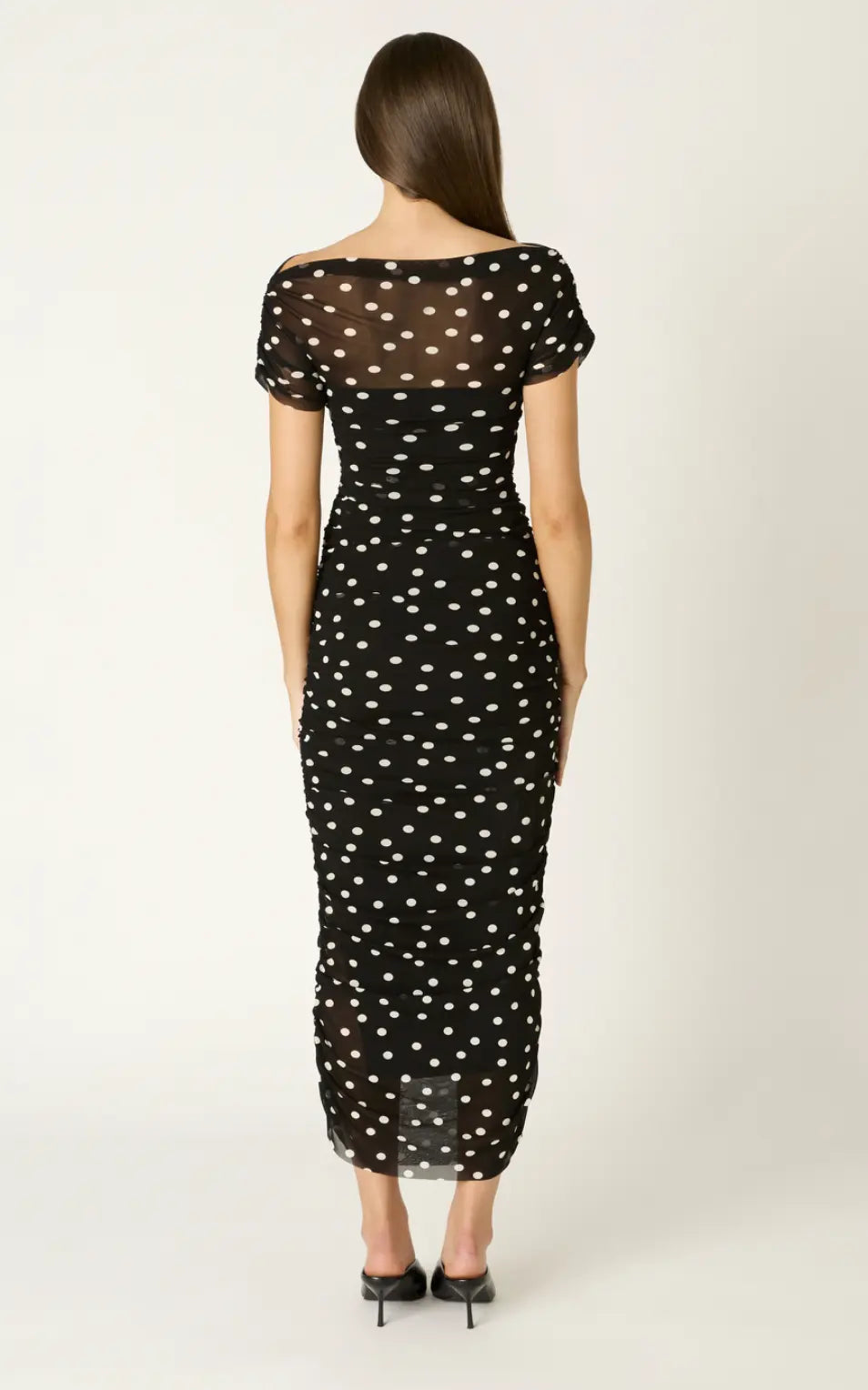 The Dottie Ruched Mesh Midi Dress