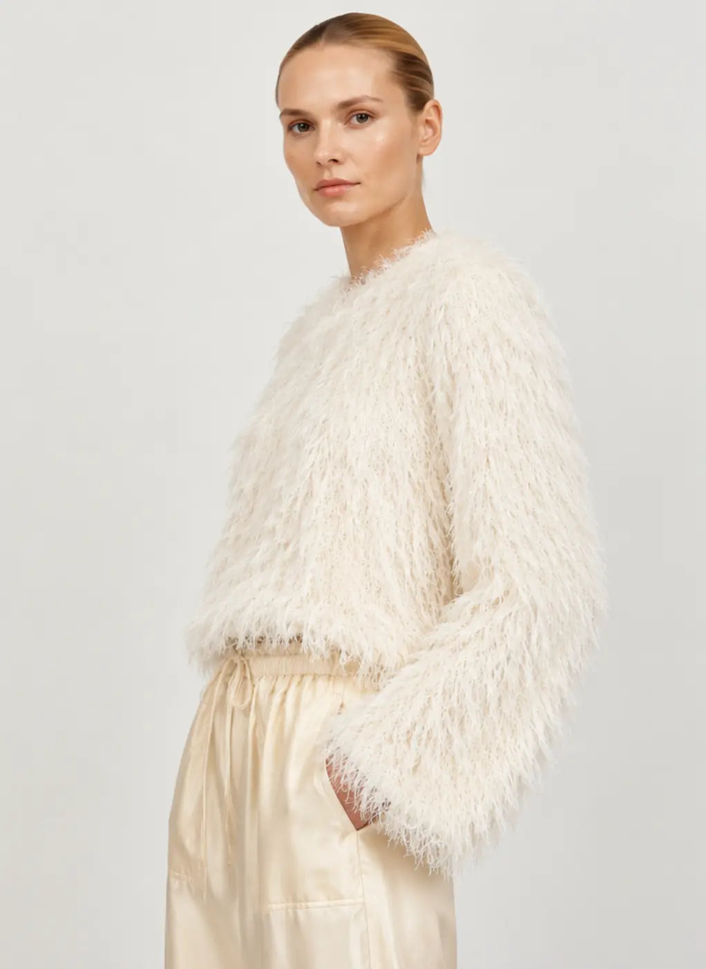A.ren Halle sweater apparel product image beamed in neutral knit fabric