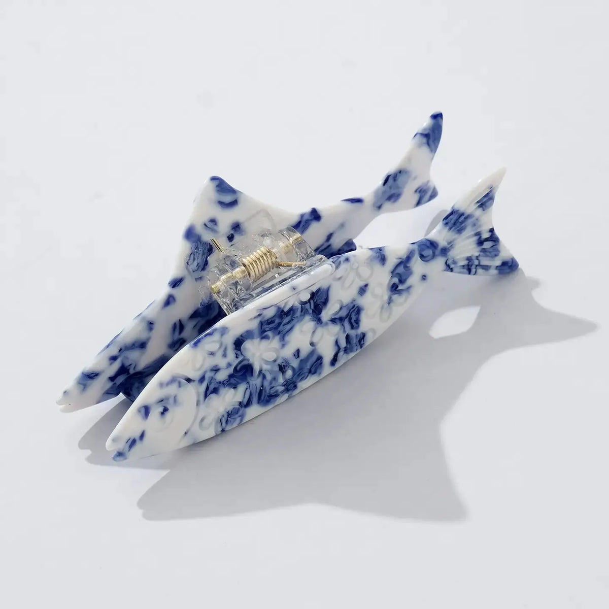 Adorro Coastal Blue Floral Fish Claw Clip, stylish hair accessory with floral design and fish claw style for holding hair in place.