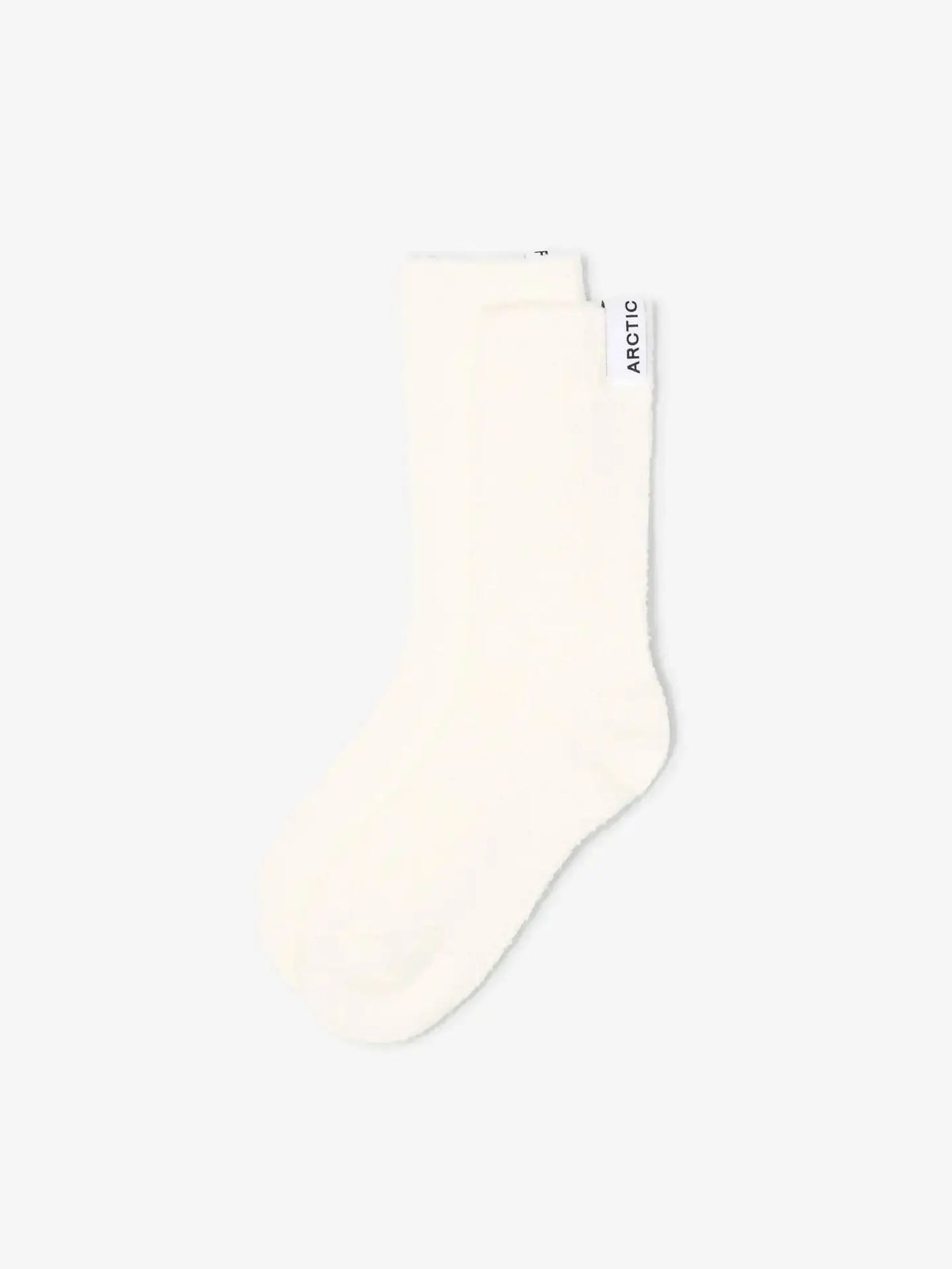 White Arctic Fox cozy socks made of soft, warm fabric, perfect for comfortable winter wear.