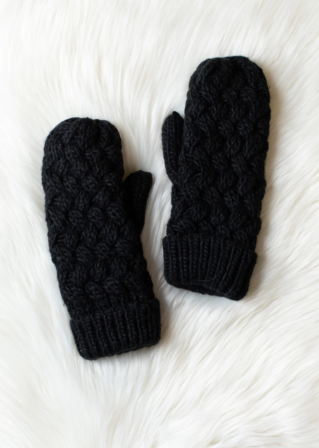 Black Knit Mittens - Sprig Beauty Co
