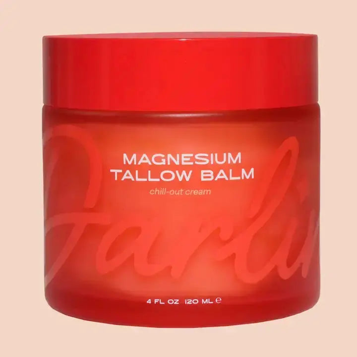 Darlin Skincare Magnesium Tallow Balm for skin care, showing the balm in a jar with a natural, creamy texture.