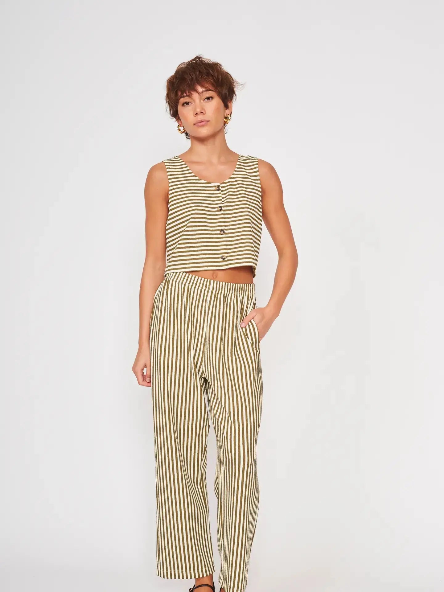 Flynn Pant | Basil Stripe - Sprig Beauty Co