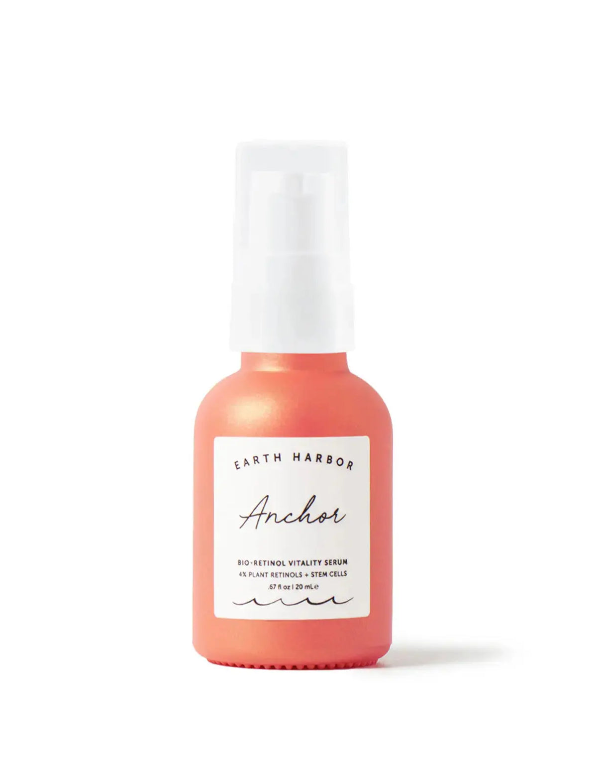 Earth Harbor Anchor Bio-Retinol Youth Serum in a glass bottle with a pump dispenser, featuring a sleek, modern design.