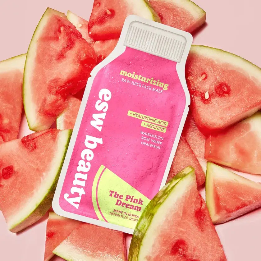 Watermelon Rose Hydrating and Glow Sheet Mask by ESW Beauty, featuring vibrant watermelon and rose design on the packaging.