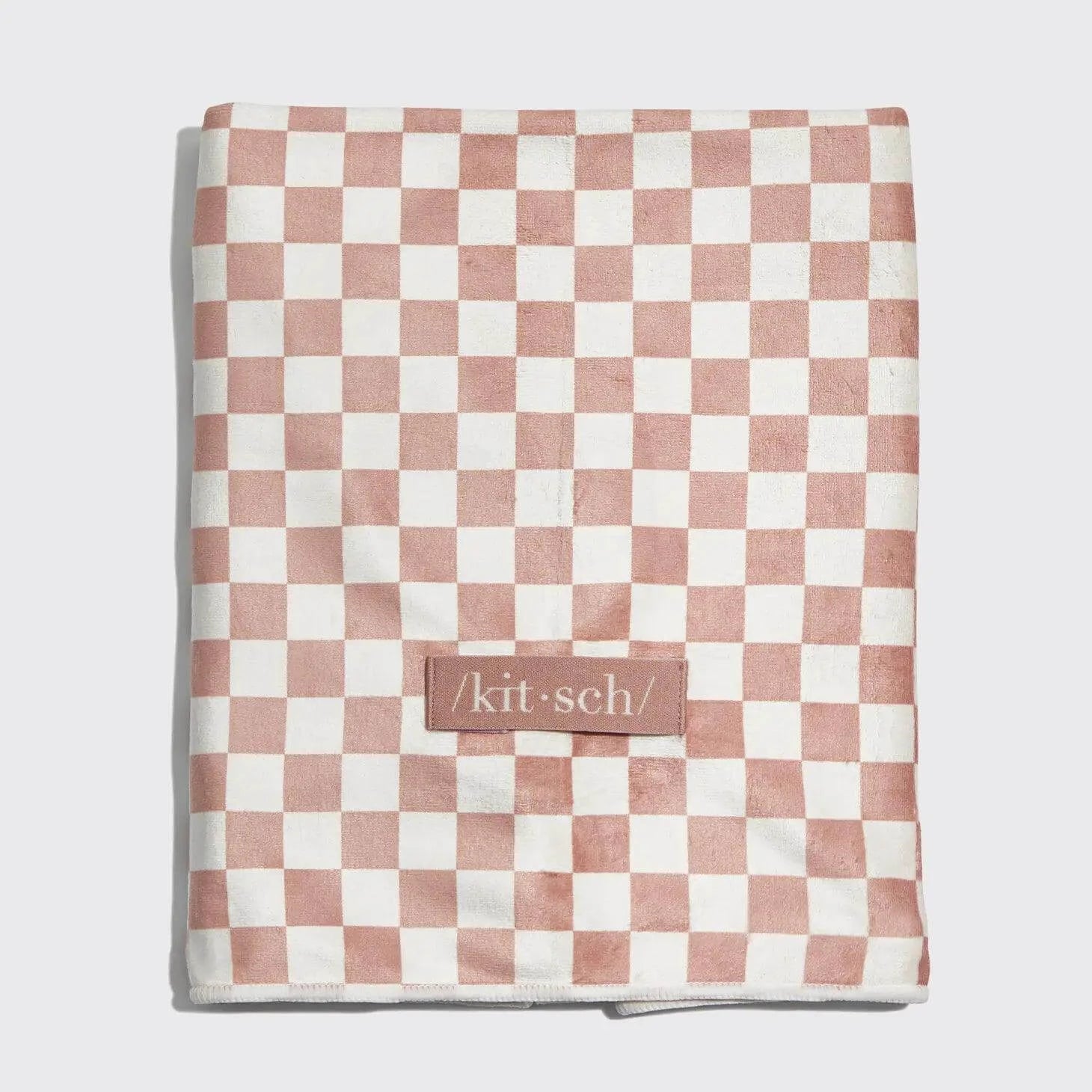 Extra Large Quick-Dry Hair Towel Wrap- Terracotta Checker - Sprig Flower Co