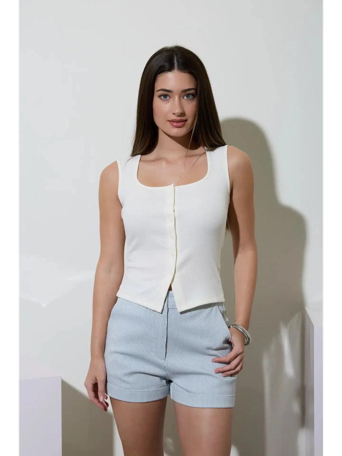 Kali Ribbed Button Tank Moonriver