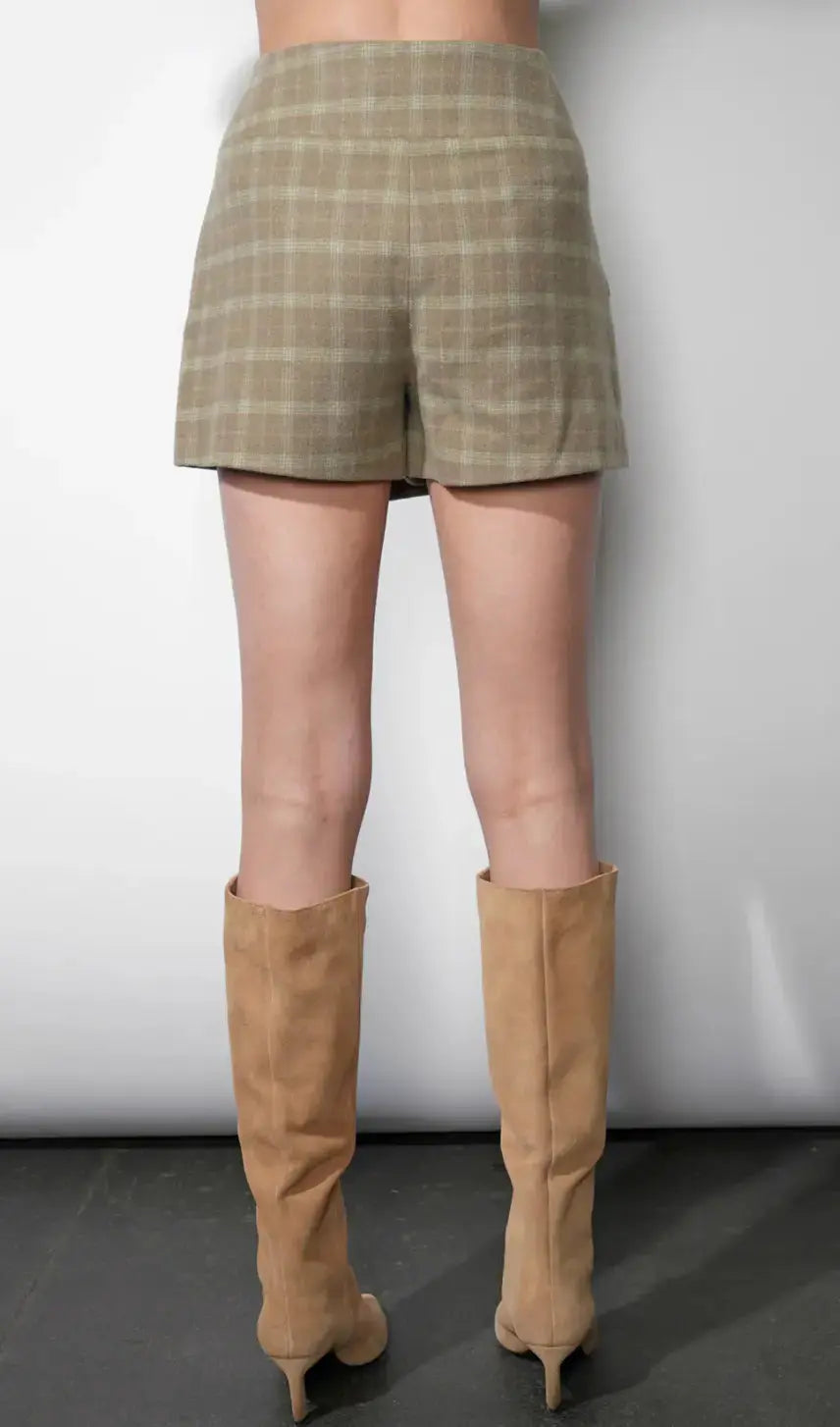 Greylin Aria plaid wrap skort in a stylish, lightweight fabric with a flattering wrap design and plaid pattern.