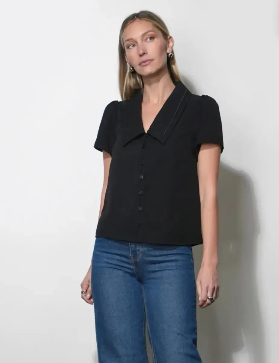 Greylin Gaia Sailor Blouse in light fabric, featuring a classic collar, long sleeves, and nautical-inspired design.