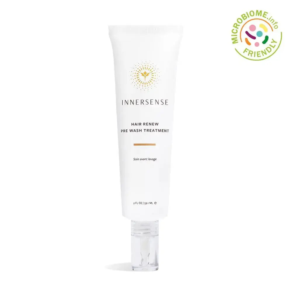 Innersense Organic Beauty Hair Renew Pre Wash Treatment bottle, natural hair care product for scalp and hair renewal.