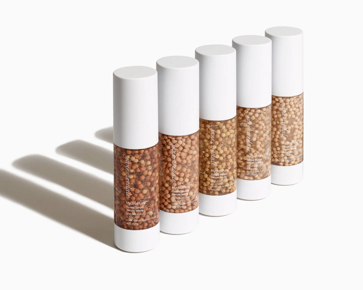 Jane Iredale HydroPure™ Tinted Serum foundation in fair shade, showcasing smooth, lightweight liquid serum with tinted coverage.