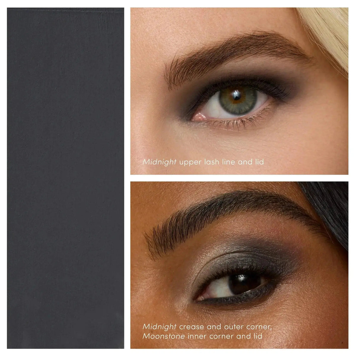 Jane Iredale ColorLuxe Eye Shadow Stick in a warm, earthy shade, shown with the makeup product and its sleek packaging.