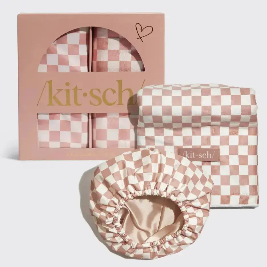 Kitsch Love & Comfort 2-piece spa set includes plush bath accessories in soft, calming colors for relaxing self-care.