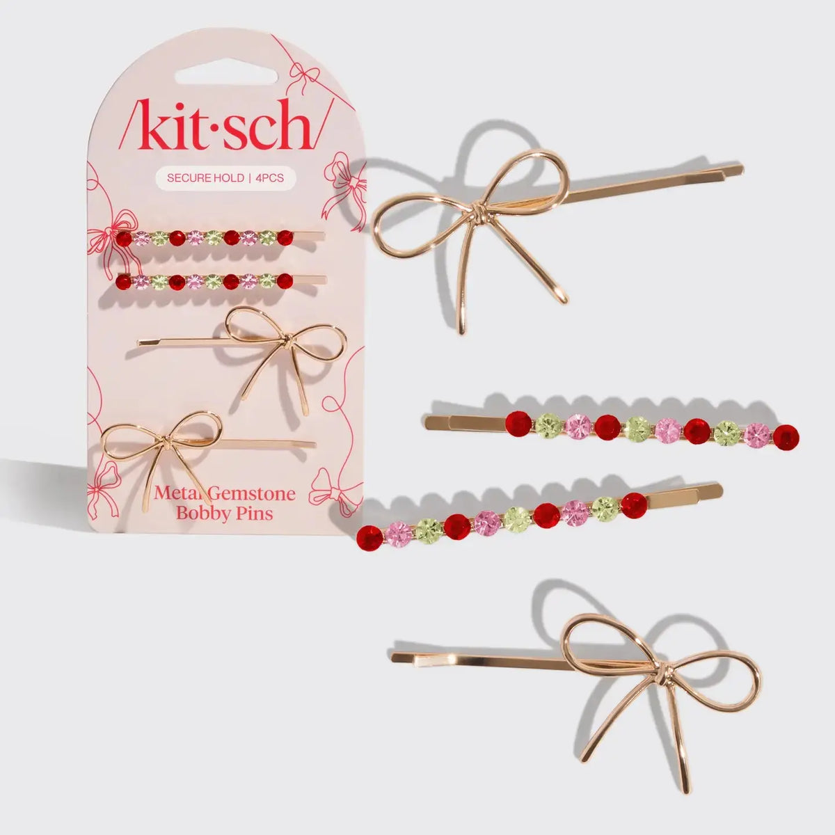 Set of Kitsch Merry and Bright Bobby Pins, colorful hair accessories for styling and adding festive flair