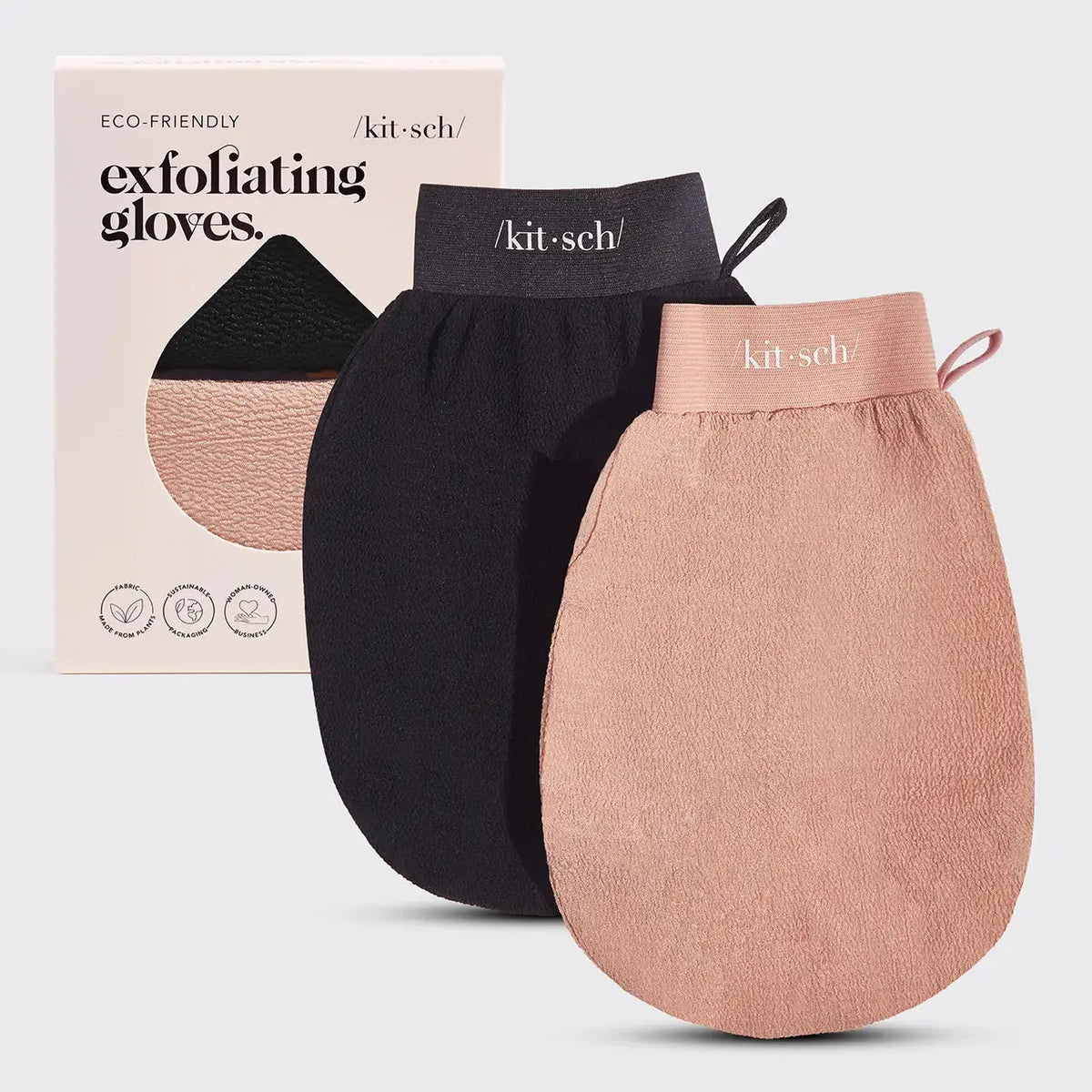 Kitsch Love Me Exfoliate Gloves for skin care, soft textured gloves for gentle exfoliation and smooth skin.