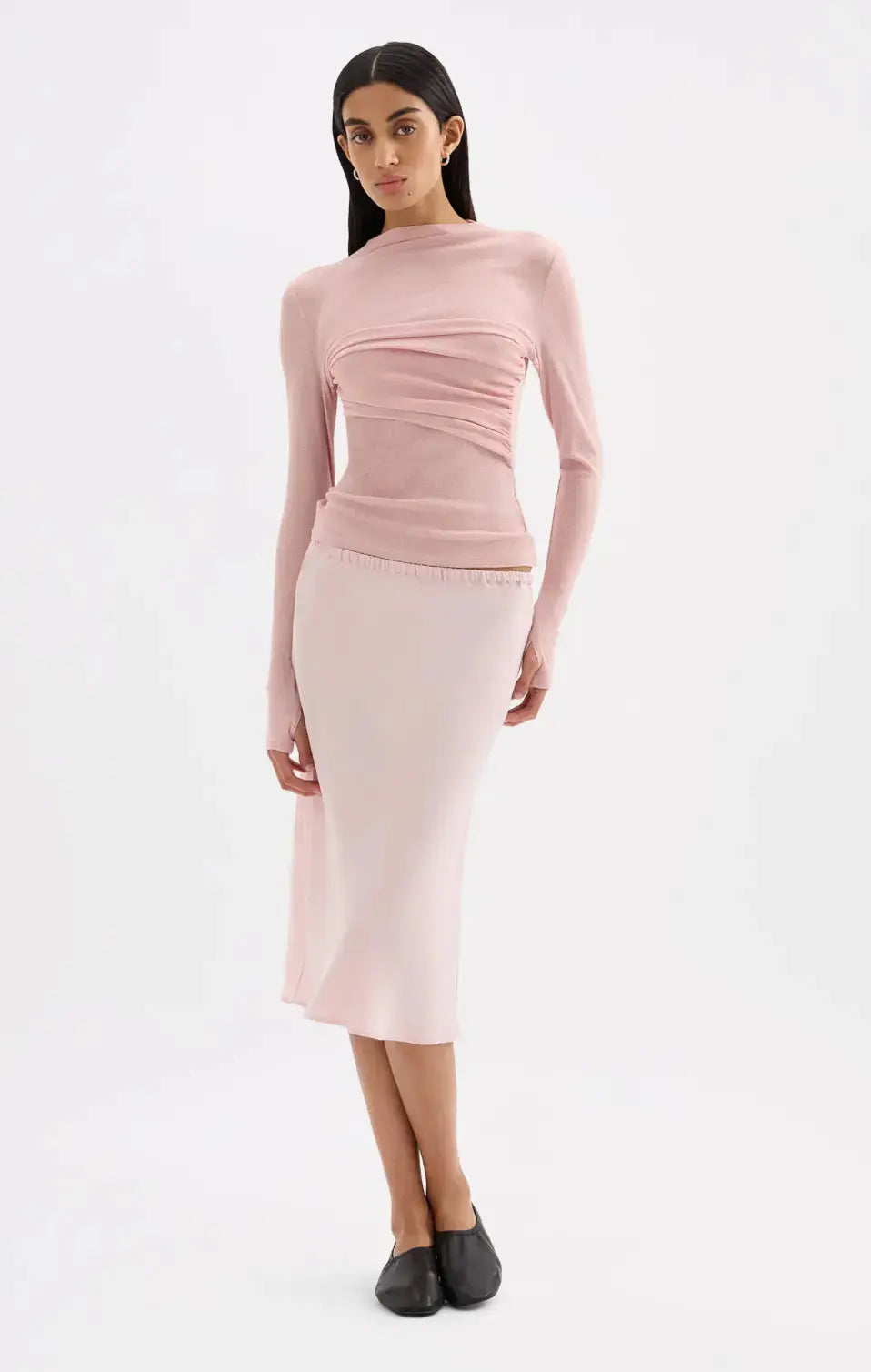 Nude Lucy Tilly Tencel Bias Midi Skirt in extra small, soft blue Tencel fabric with a flowy, bias cut design for casual wear.