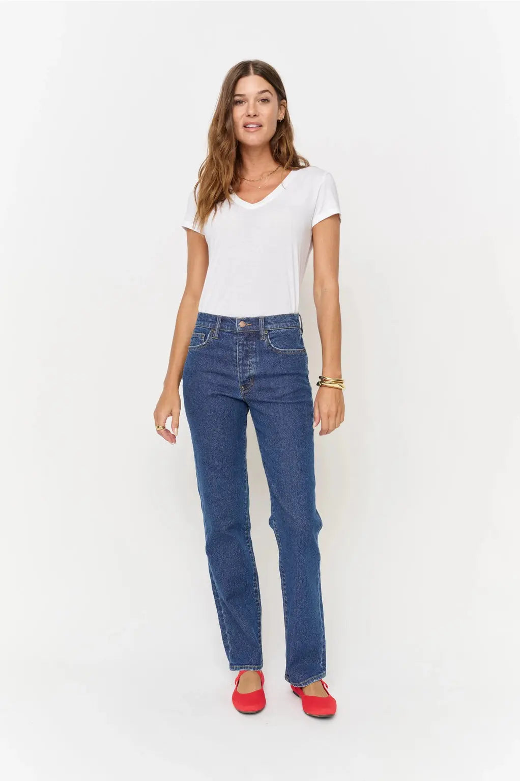 Oliver Logan Everyday Classic Straight Denim jeans displayed, showcasing their fit and style in a natural pose.