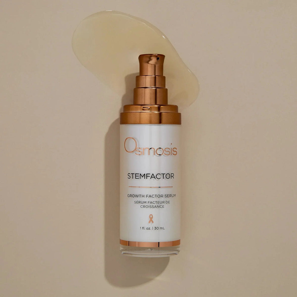 Osmosis Stemfactor Growth Factor Serum bottle with dropper, highlighting skincare serum for skin regeneration and anti-aging.
