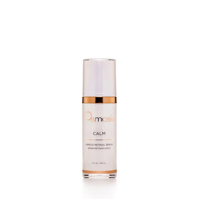 Osmosis Calm Gentle Retinal Serum in a clear glass bottle with dropper for skincare application.