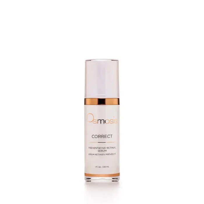 Osmosis Correct Retinal Serum bottle with dropper, skincare product for skin renewal and anti-aging benefits.
