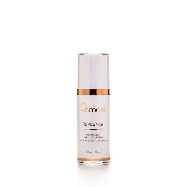 Osmosis Replenish Antioxidant Infusion Serum in a glass bottle with dropper, skincare product for nourishing and revitalizing skin
