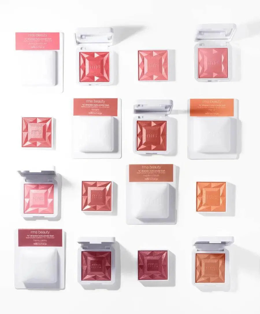 RMS Beauty ReDimension Hydra Blush in Sangria, a vibrant red blush with hydrating formula, displayed on a neutral background.