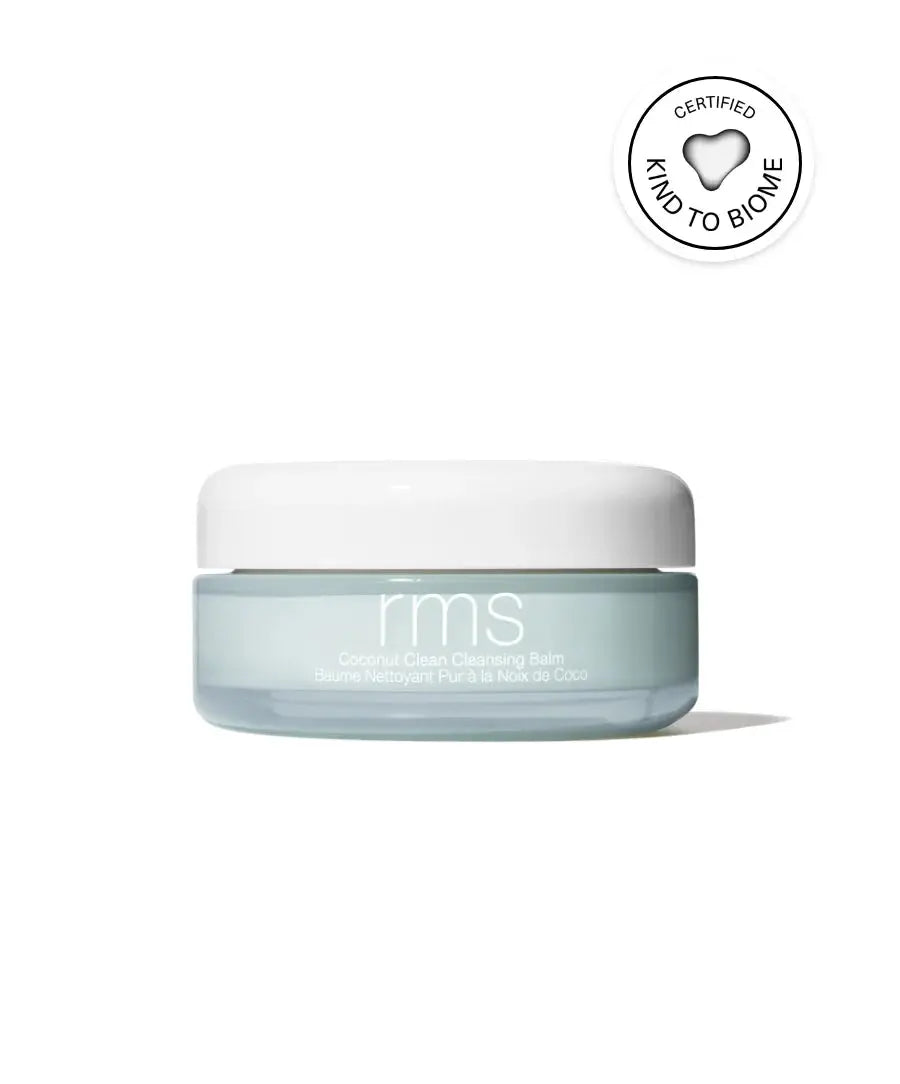 RMS Beauty Coconut Clean Cleansing Balm in a jar, skincare product for gentle makeup removal and skin cleansing.