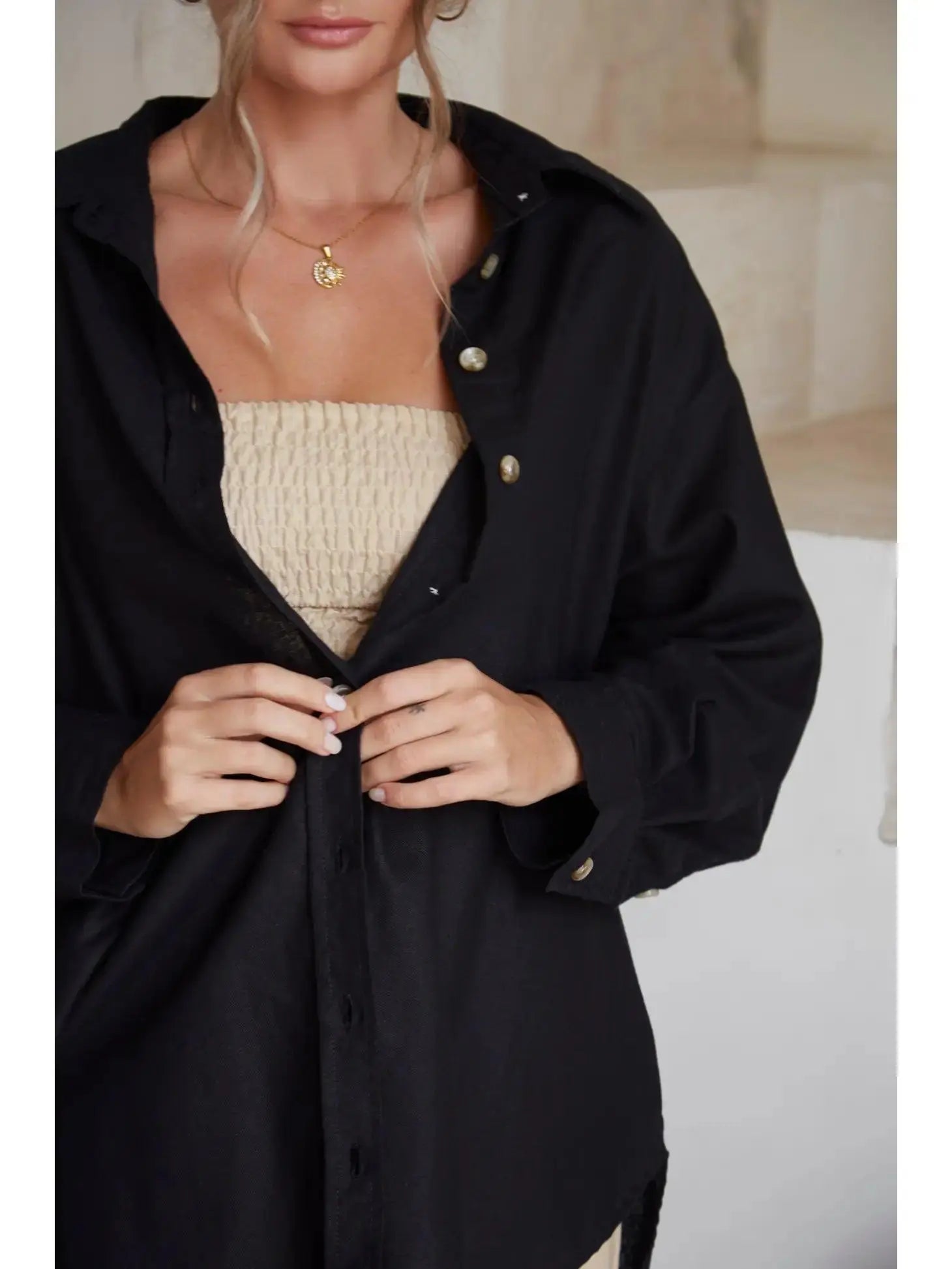 Romania Oversized Linen Shirt - Sprig Flower Co