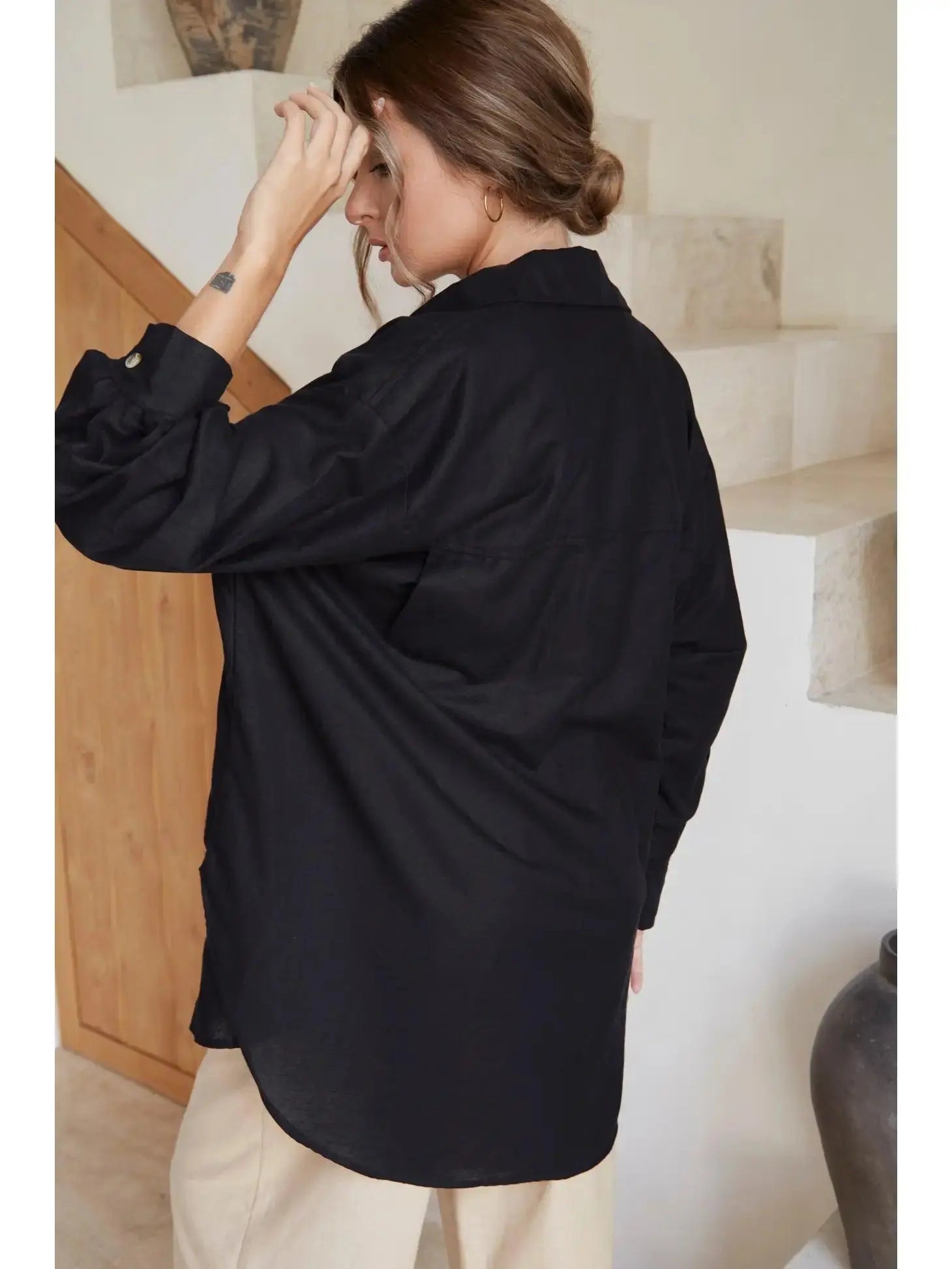 Romania Oversized Linen Shirt - Sprig Flower Co