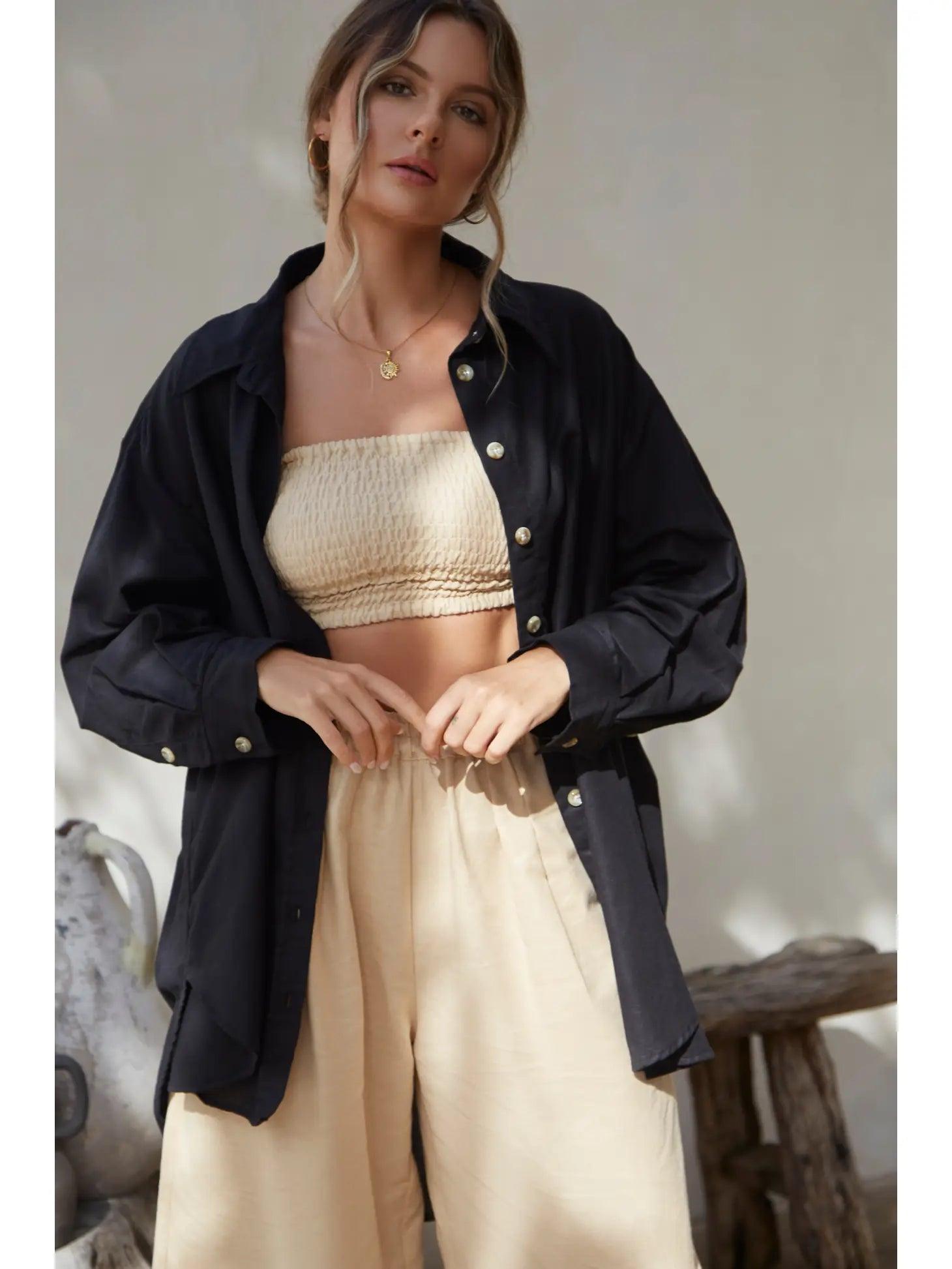 Romania Oversized Linen Shirt - Sprig Flower Co
