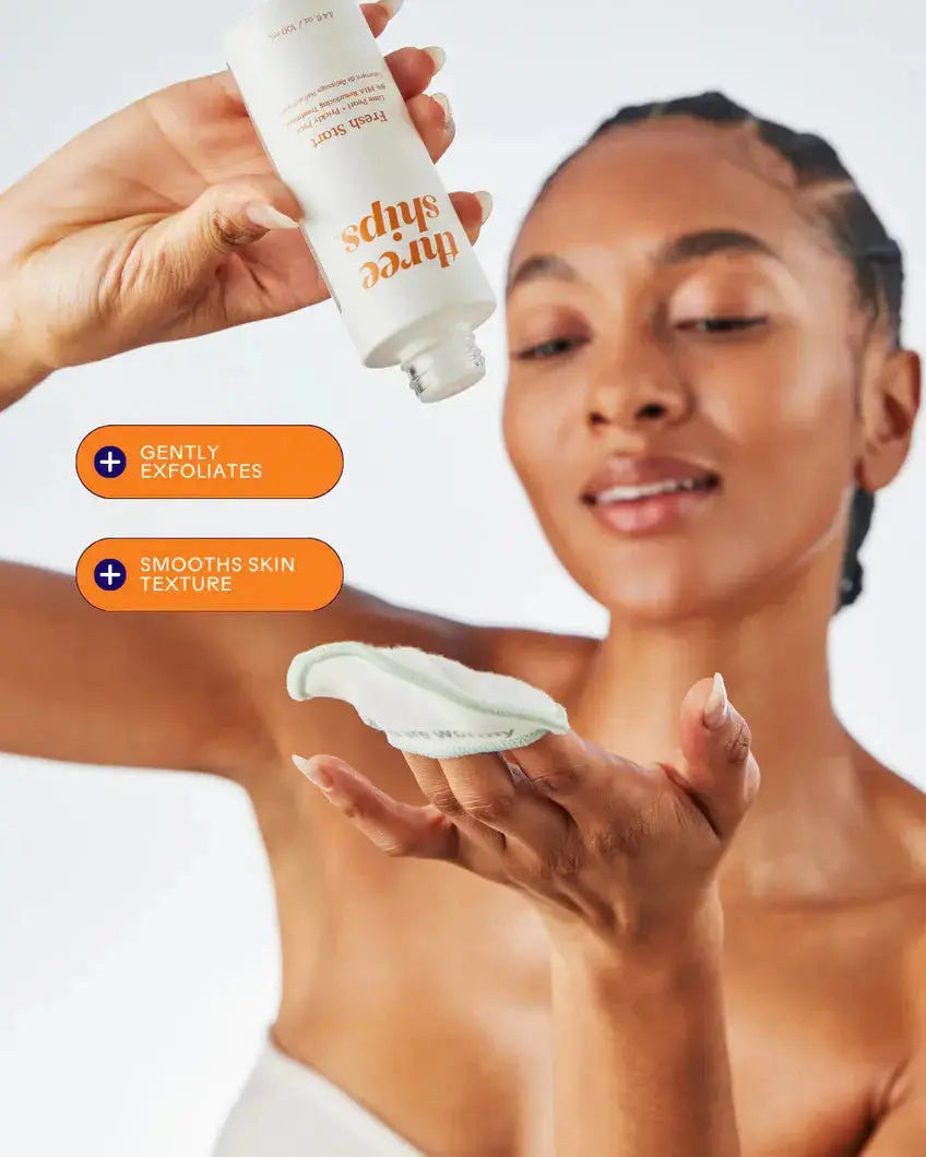 Fresh Start Lime Pearl and Prickly Pear 5% PHA Resurfacing Treatment by Three Ships skincare, featuring a sleek bottle with refreshing ingredients.