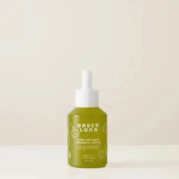 Under Luna hop-infused growth serum bottle with dropper, showcasing the product label and clear glass container.