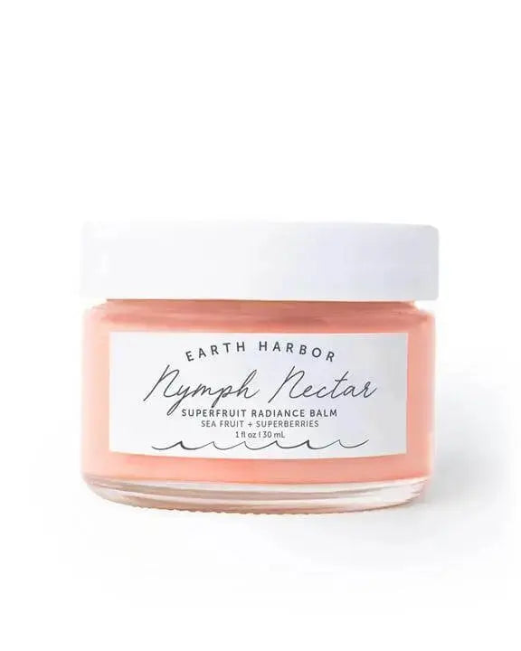 Earth Harbor Nymph Nectar Superfruit Repair Balm in 1oz jar, nourishing skincare with vibrant fruit extracts for healthy skin.