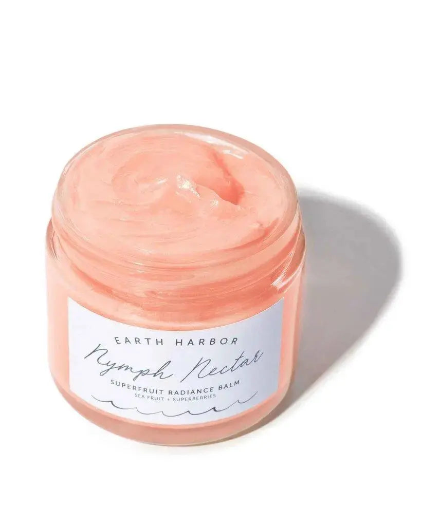 Earth Harbor Nymph Nectar Superfruit Repair Balm in 1oz jar, nourishing skincare with vibrant fruit extracts for skin rejuvenation.